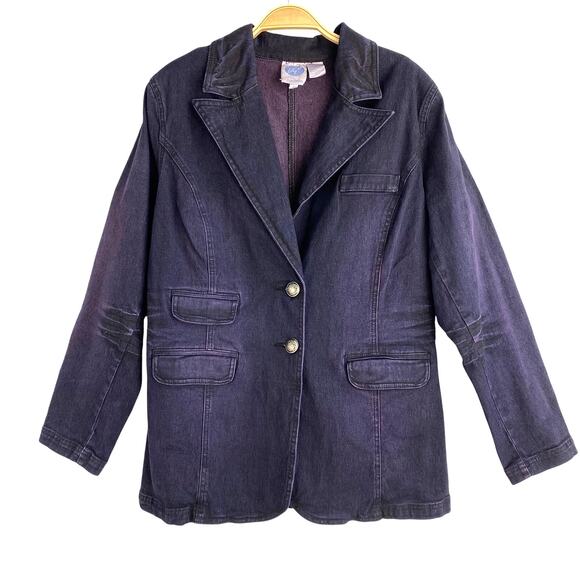 Vintage DG2 Diane Gilman Denim Blazer Jacket Women Size M Purple Grunge Goth - Picture 1 of 10